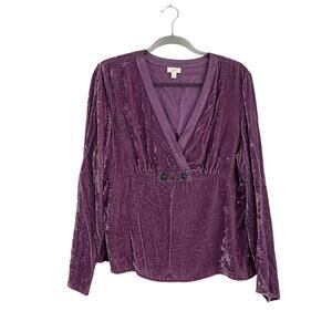 J.Jill Vintage Purple Y2K Babydoll Velvet Beaded Silk Blend Top Size Large Fairy